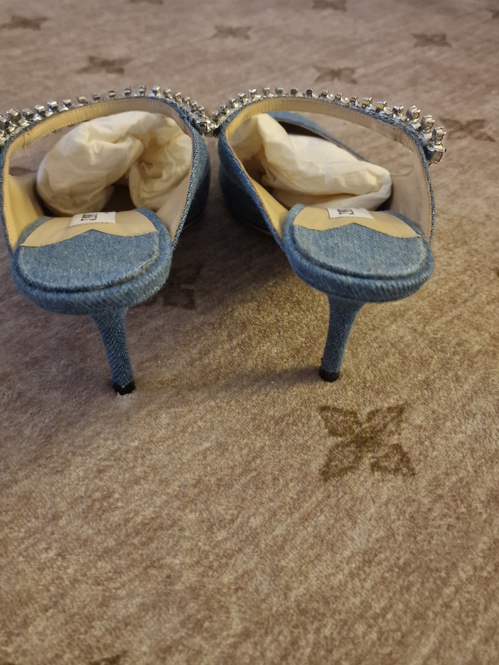 Jimmy Choo Denim Embellished Heel Mules In 39/US 8 - Picture 7 of 12